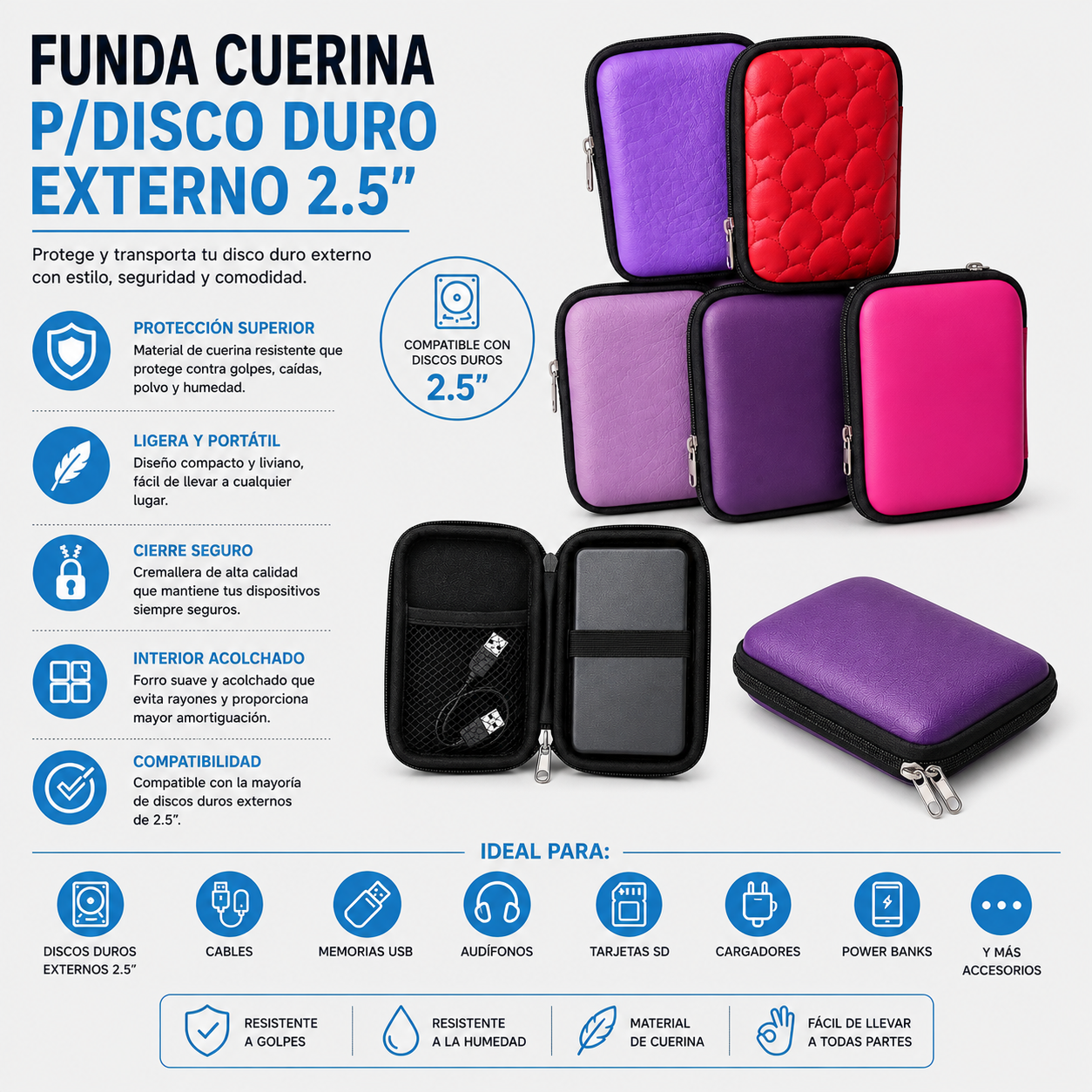 FUNDA CUERINA PARA DISCO DURO EXTERNO 2.5"