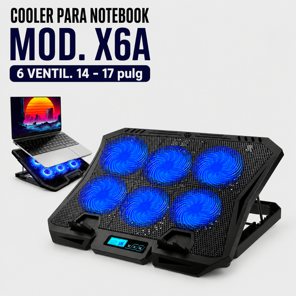 COOLER PARA NOTEBOOK MOD. X6A 6 VENTIL. 14 - 17 pulg