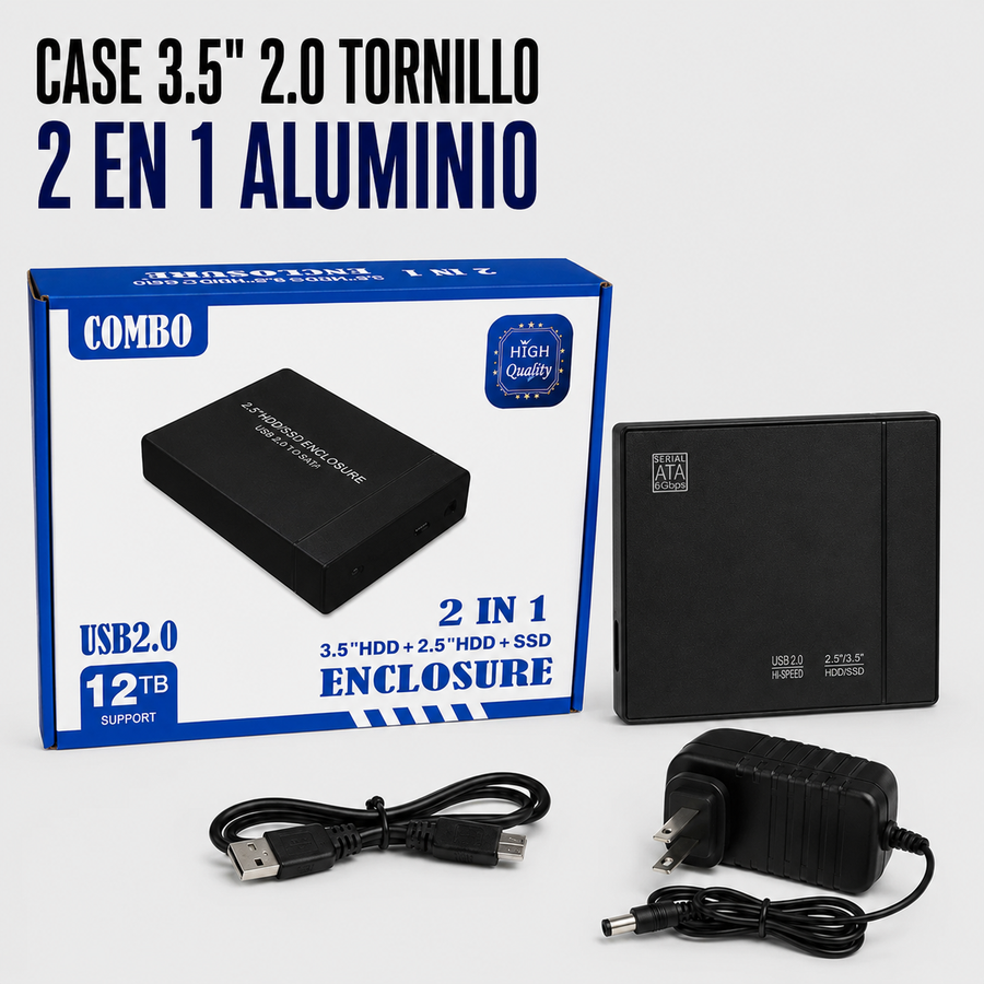 ENCLOSURE P/DISCO SATA COMBO 2 EN 1 3.5/2.5 USB 2.0 PRESION PC/LAPTOP