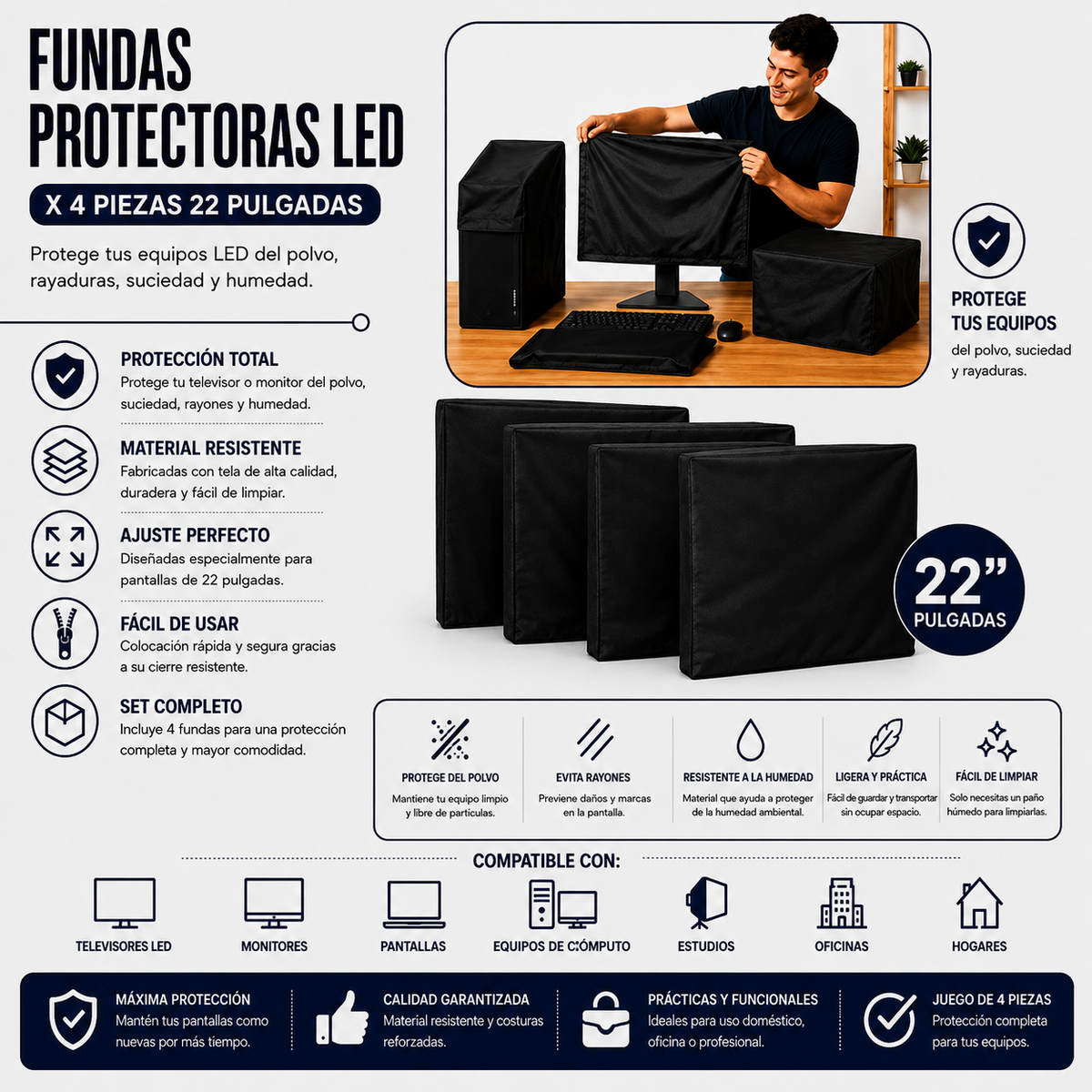 Fundas Protectoras para PC 4 Piezas – 22 Pulgadas