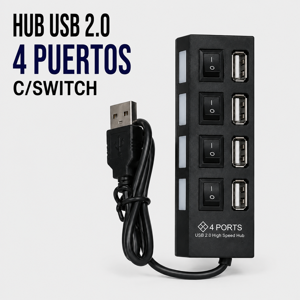 Hub USB 2.0 de 4 Puertos con Interruptores Individuales