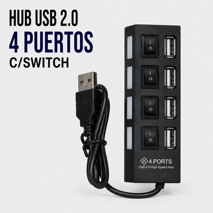Hub USB 2.0 de 4 Puertos con Interruptores Individuales