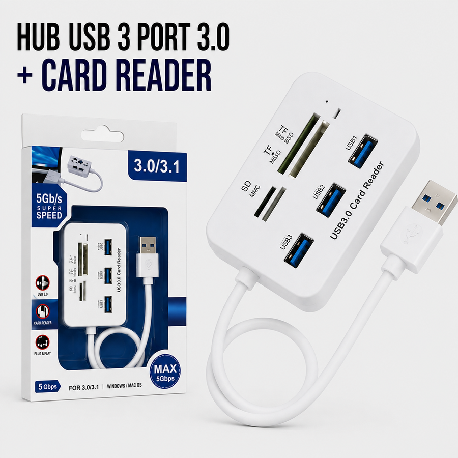 Hub USB 3.0 de 3 Puertos con Lector de Tarjetas SD y MicroSD