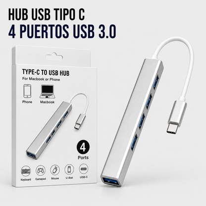 Hub USB 3.0 Tipo-C con Puerto LAN RJ45 y 3 Puertos USB – Carcasa de Aluminio