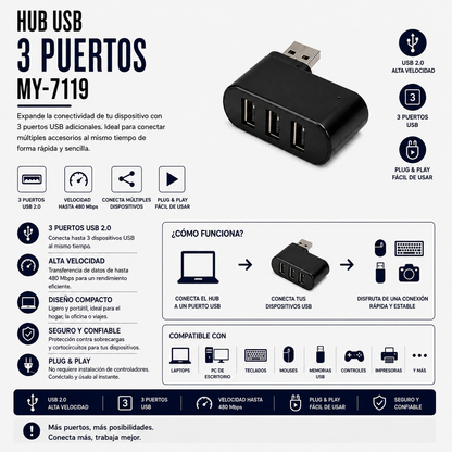 Hub USB de 3 Puertos MY-7119