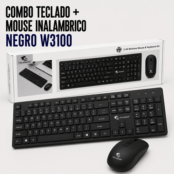 Combo Teclado + Mouse Inalámbrico Yelandar W3100 – Negro