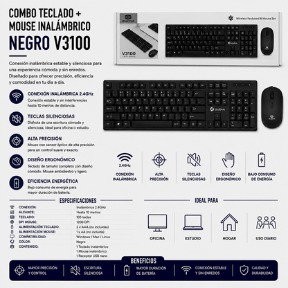 Combo Teclado + Mouse Inalámbrico Yelandar W3100 – Negro