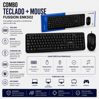 Combo Teclado + Mouse USB Fussion ENK502