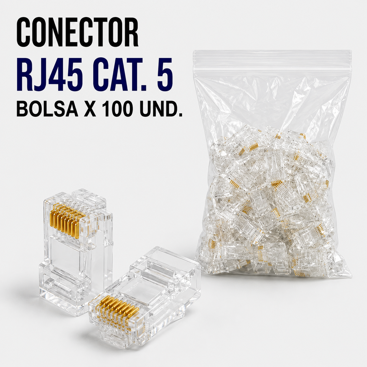 Conector RJ45 CAT5 – Bolsa x 100 Unidades