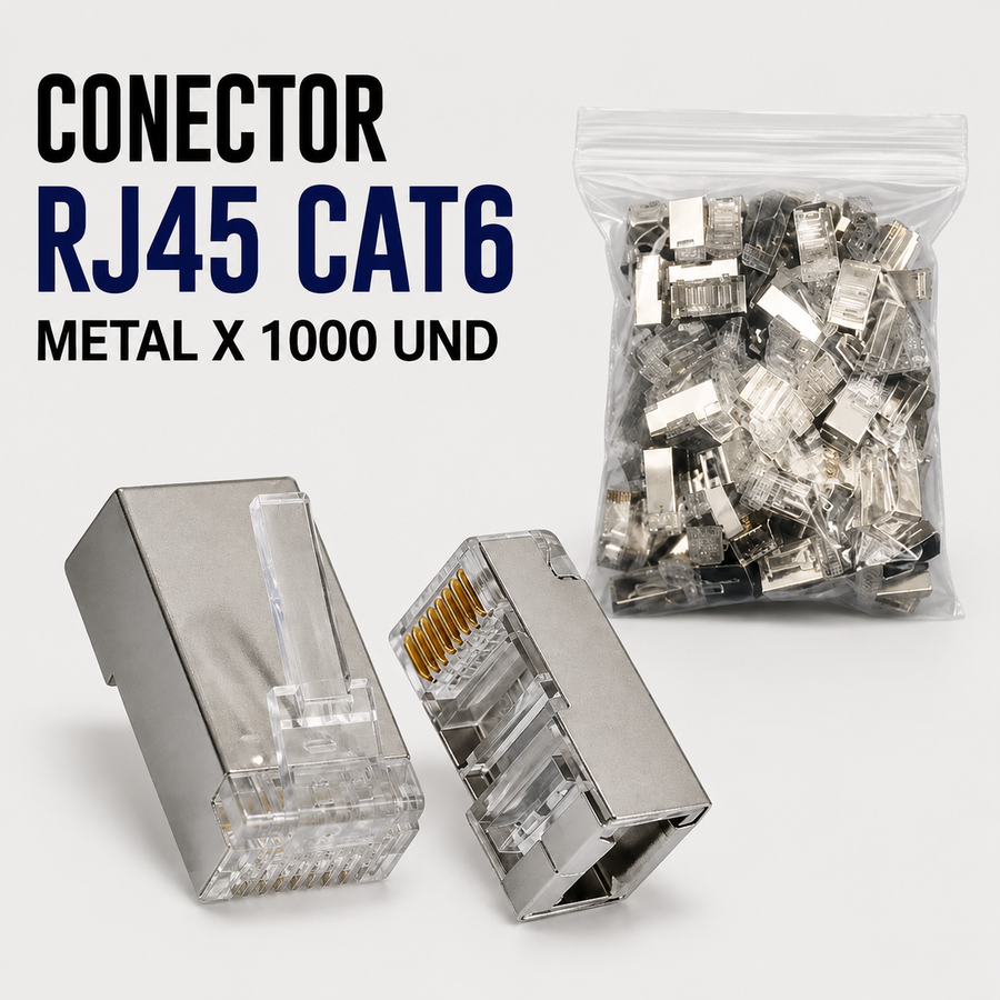 Conector RJ45 CAT6 Metálico – Bolsa x 1000 Unidades
