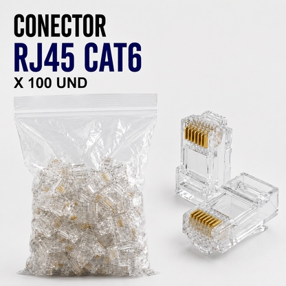 Conector RJ45 CAT6 – Bolsa x 100 Unidades