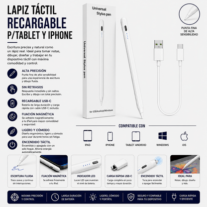 Lápiz Táctil Recargable Universal para Tablet, iPad y Smartphone