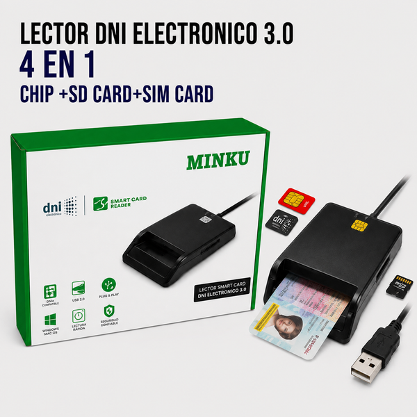 LECTOR DNI ELECTRONICO 3.0 4 EN 1 CHIP +SD CARD+SIM CARD