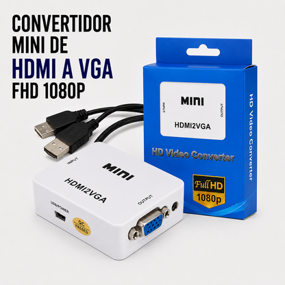 Convertidor Mini HDMI a VGA Full HD 1080P