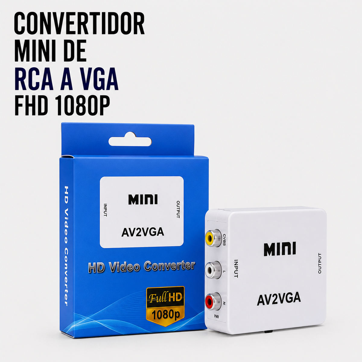 Convertidor Mini RCA (AV) a VGA Full HD 1080P
