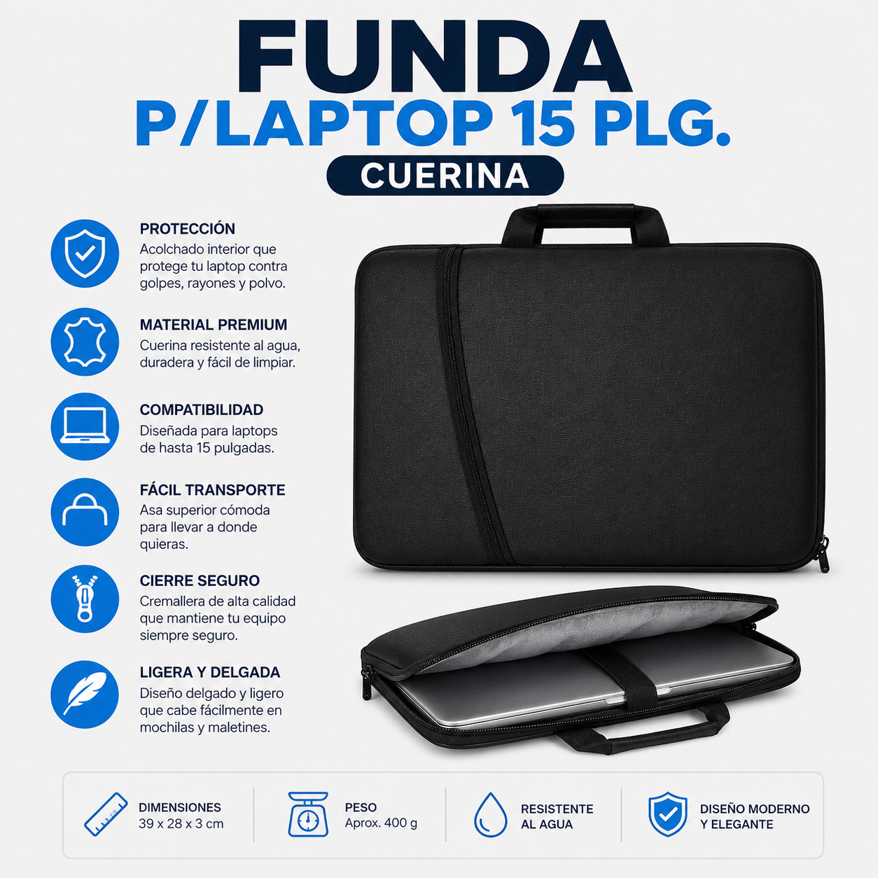 FUNDA P/LAPTOP 15PLG. CUERINA