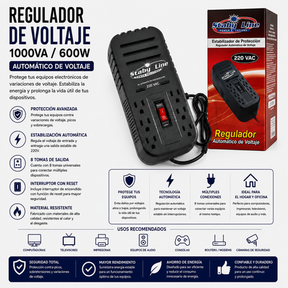 Regulador de Voltaje 1000VA / 600W – 8 Tomas – BLH-RL2