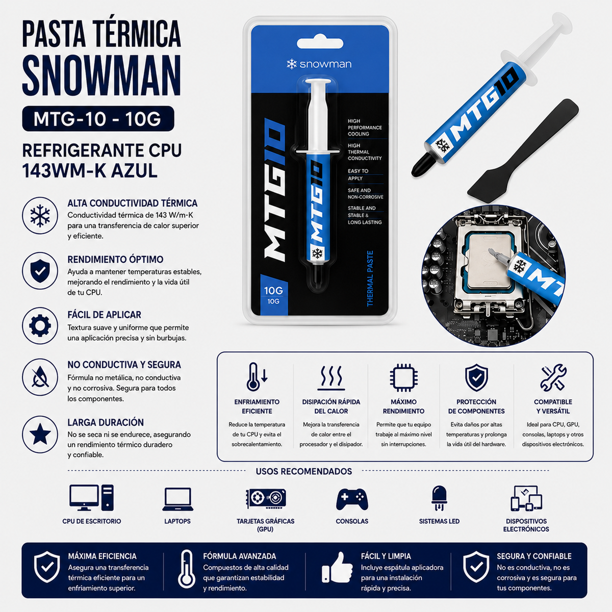 Pasta Térmica Snowman MTG-10 – 10 g para CPU y GPU