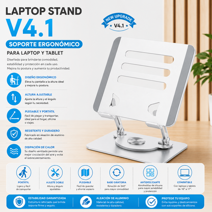SOPORTE GIRATORIO V4.1 ALUMINIO 360 P/LAPTOP 11 - 15 PULG.