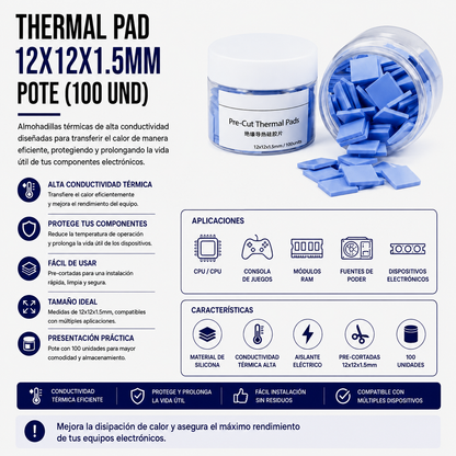 Thermal Pad 12 × 12 × 1.5 mm – Pote x 100 Unidades