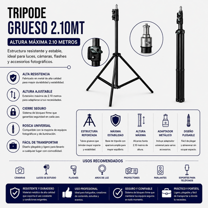 Trípode Grueso Ajustable 2.10 m – Modelo MY-7261