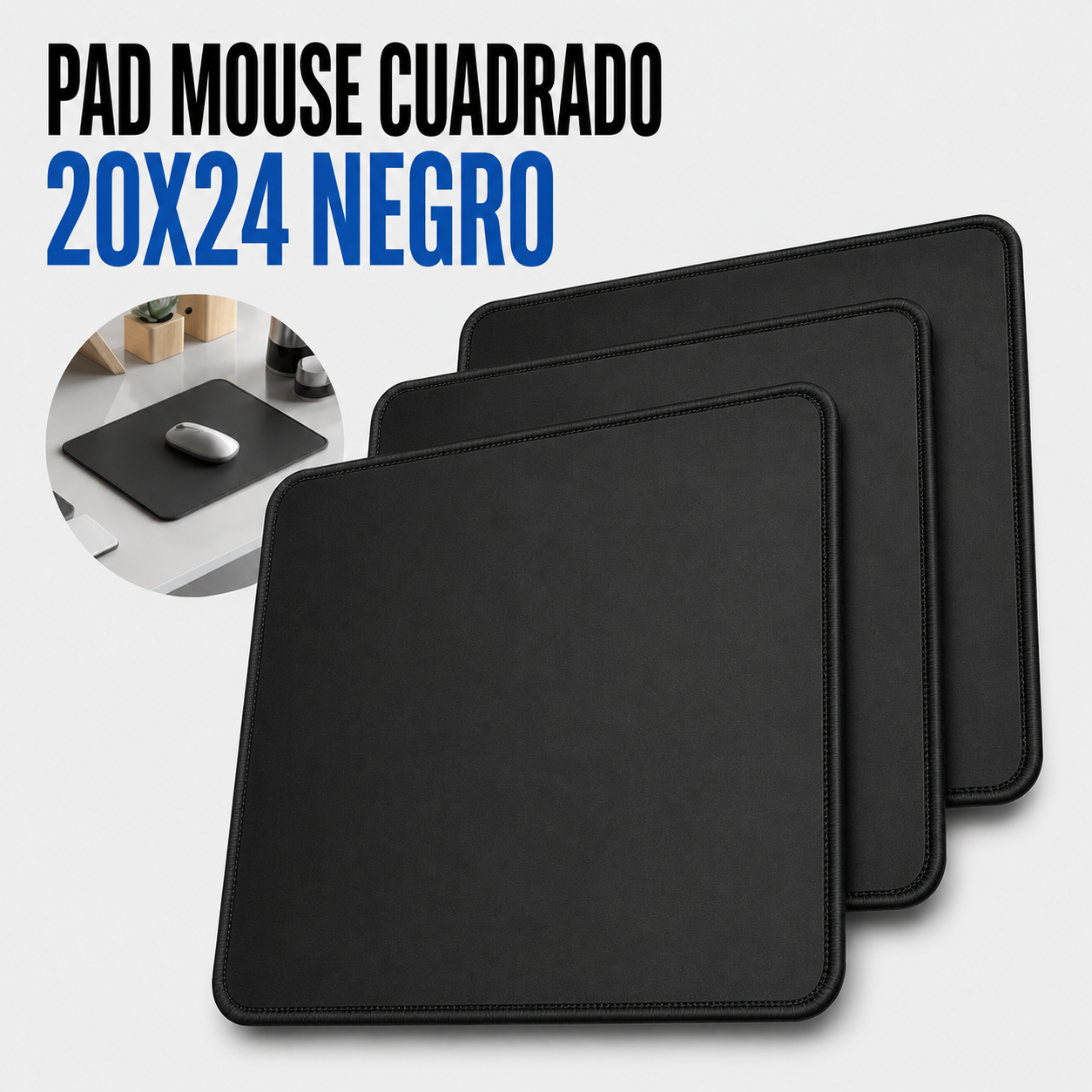 Pad Mouse Cuadrado 20 × 24 cm – Negro