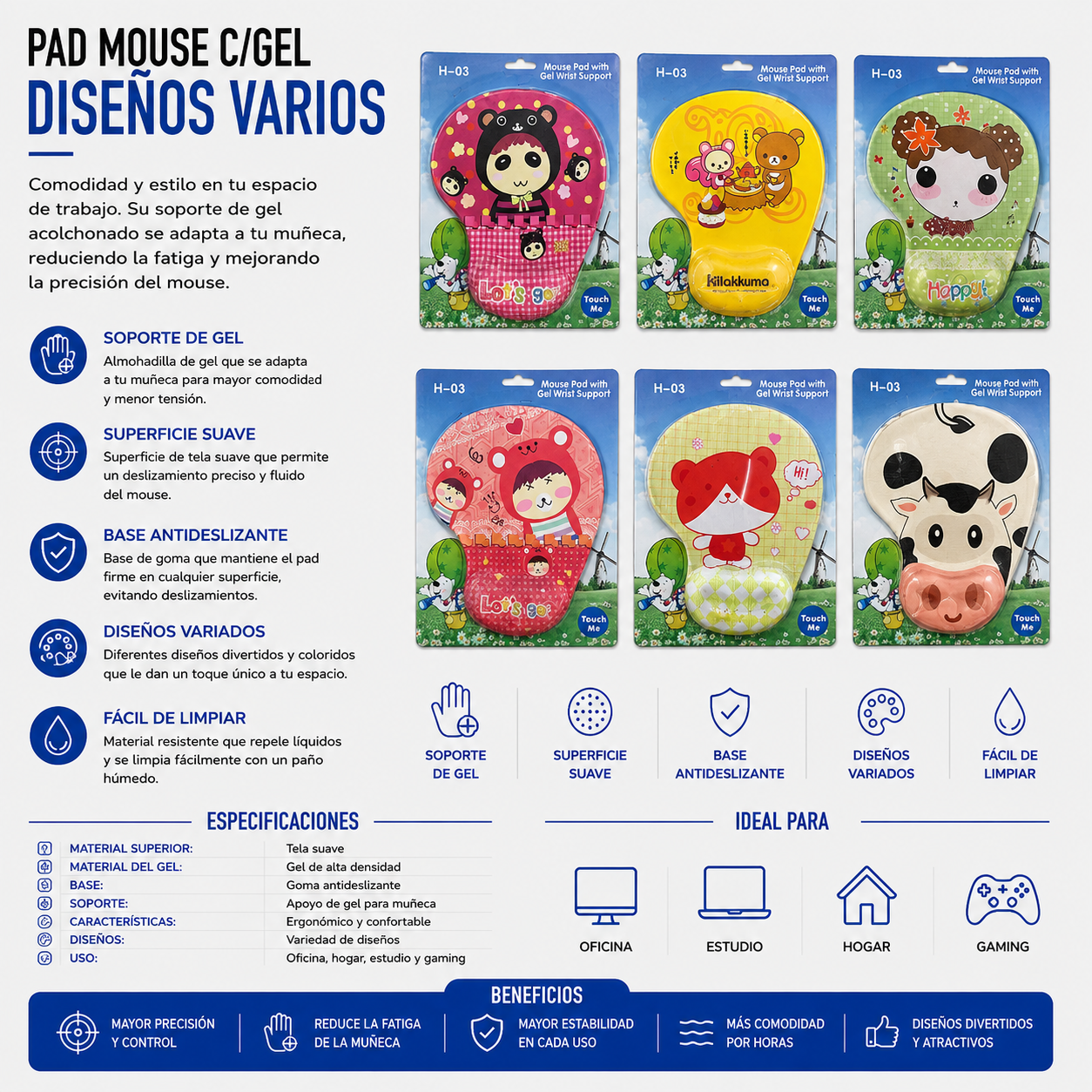 Pad Mouse con Gel Ergonómico – Diseños Variados
