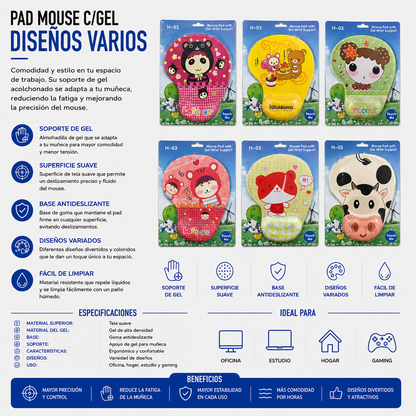 Pad Mouse con Gel Ergonómico – Diseños Variados