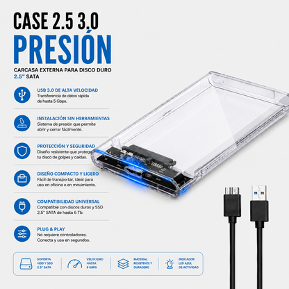 Case para Disco Duro Externo 2.5" USB 3.0 de Presión