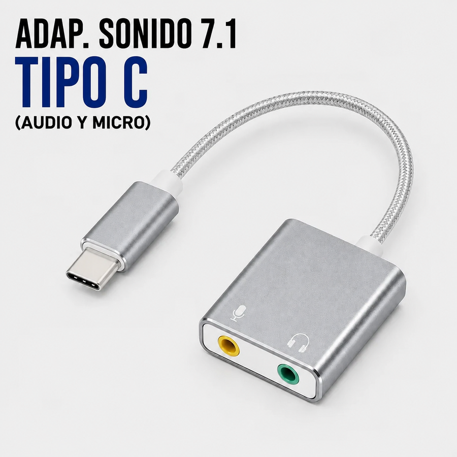 Adaptador de Audio USB Tipo-C a Jack 3.5 mm – Audio y Micrófono (7.1)