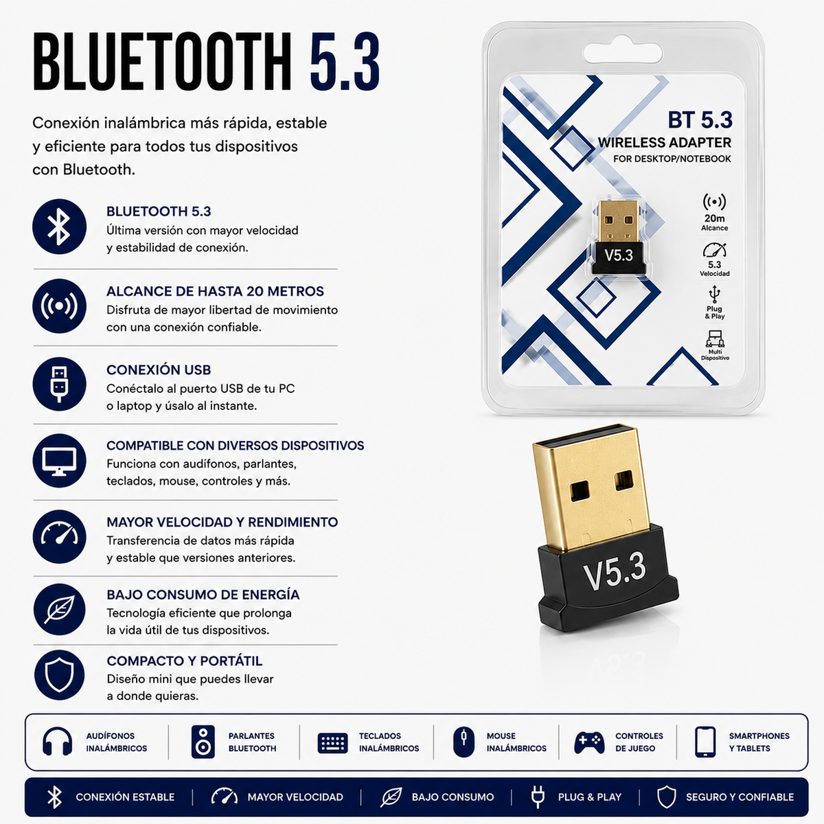 Adaptador USB Bluetooth 5.3