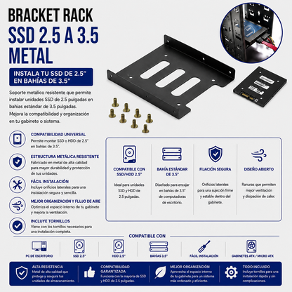 Bracket Metálico para SSD 2.5" a Bahía 3.5"