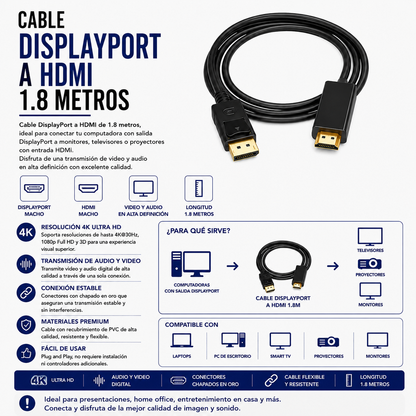 Cable DisplayPort a HDMI – 1.8 Metros