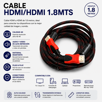 CABLE HDMI 1.8Mts ENMALLADO