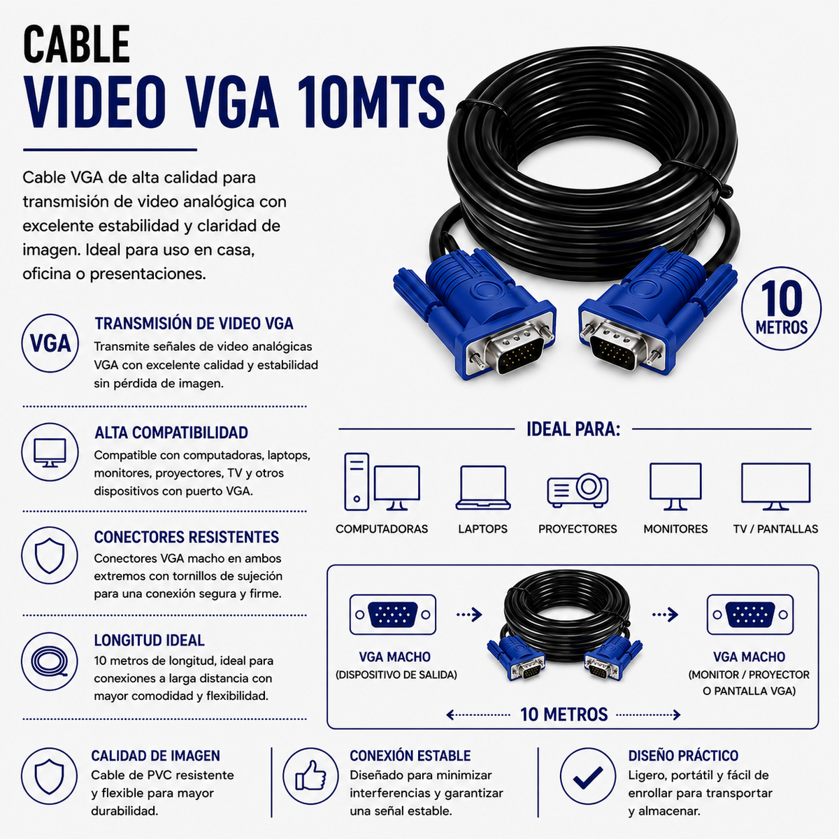 CABLE DE VIDEO VGA 10 Metros