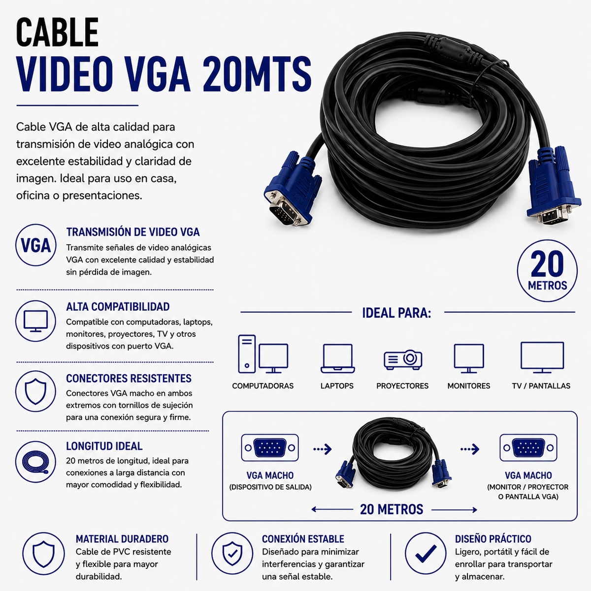 CABLE DE VIDEO VGA 20 Metros
