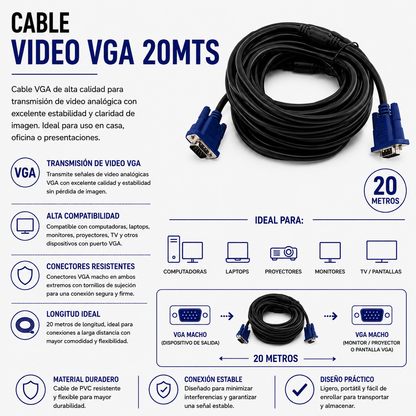 CABLE DE VIDEO VGA 20 Metros