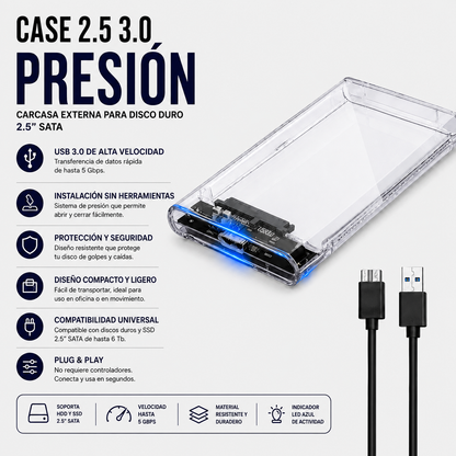 Case para Disco Duro Externo 2.5" USB 3.0 de Presión