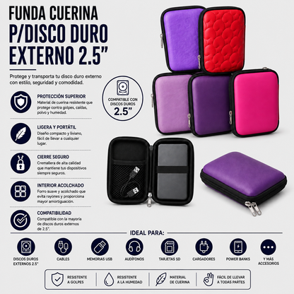 FUNDA CUERINA PARA DISCO DURO EXTERNO 2.5"