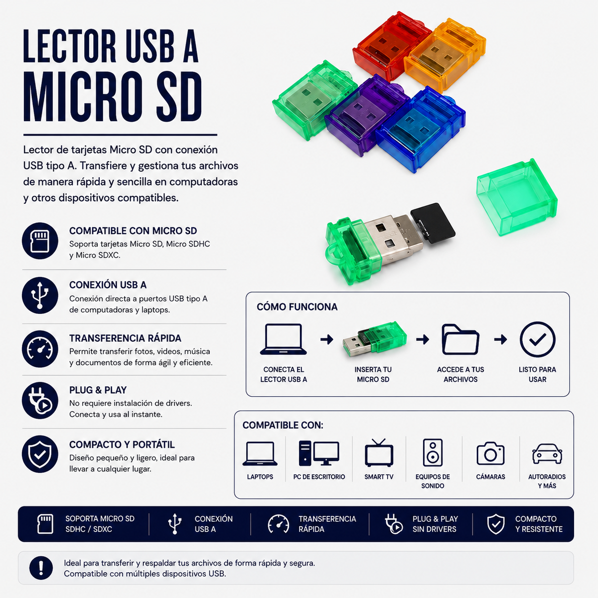 Lector USB para Tarjetas Micro SD