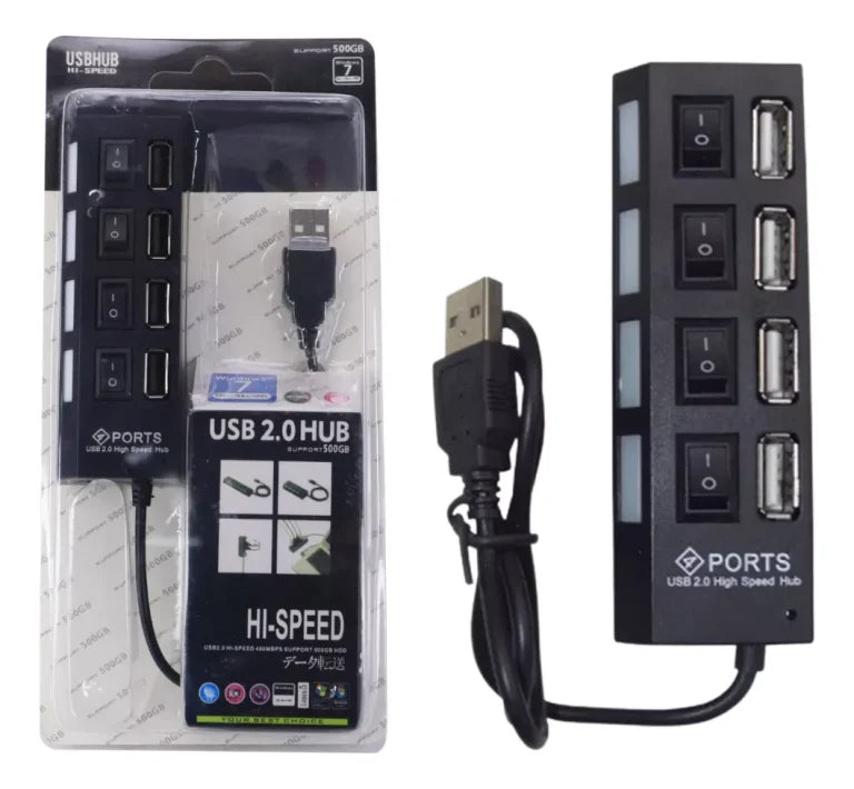 Hub USB 4 puertos 2.0 switch independiente