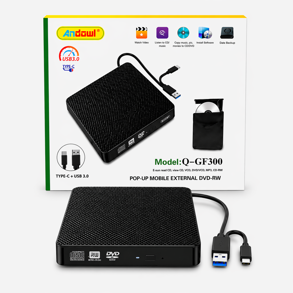 LECTORA DE DVD-RW EXTERNO MOD: Q-GF300 USB 3.0 + TYPE- C