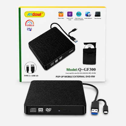 LECTORA DE DVD-RW EXTERNO MOD: Q-GF300 USB 3.0 + TYPE- C