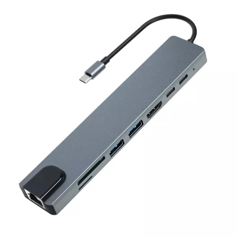 Adaptador tipo C A HDMI + 2 USB + MICRO SD, TF+ RJ45 + tipo C X2 (8 EN 1)
