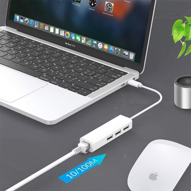 Adaptador TIPO C Rj45 Lan + 3 PUERTOS USB 2.0