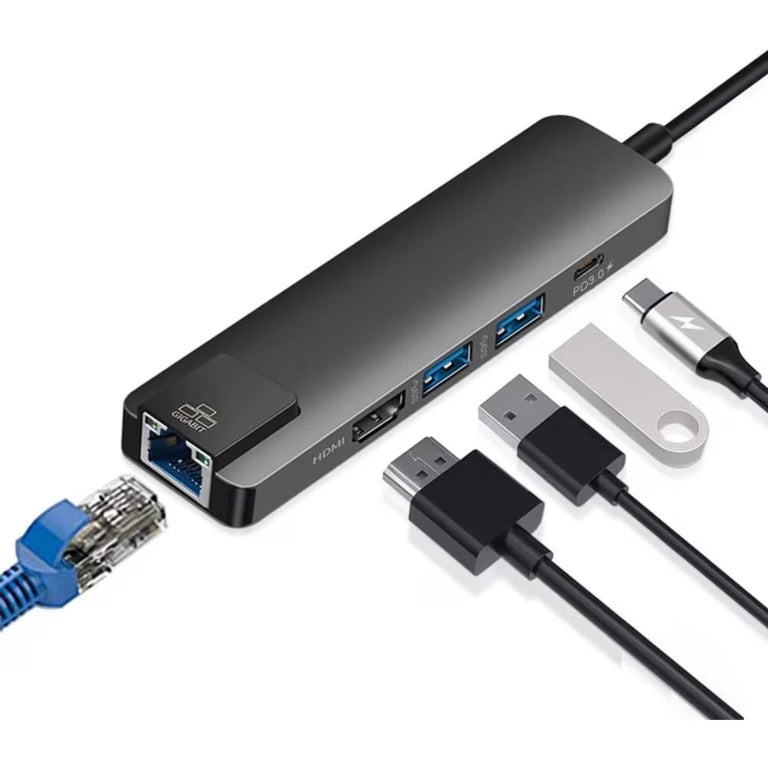 Adaptador tipo C A HDMI + 2 USB + RJ45 (5 EN 1)